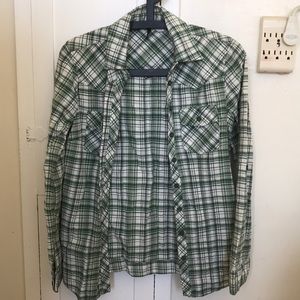 Top shop green plaid button up